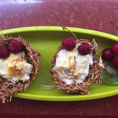 A picture of Shrikhand in vermicelli nest.