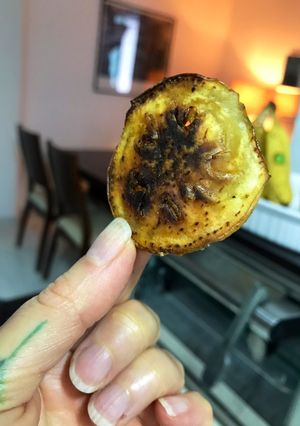 Una foto de La última con berenjenas, chips doraditos!