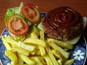 Una foto de hamburguesa cebolla morada