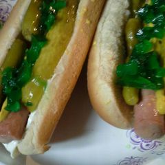 Vienna sausages on a bun A picture of Vienna sausages on a bun.