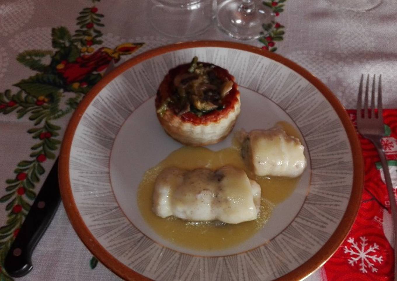 Rollitos de rape con gambas y salsa de naranja con Thermomix