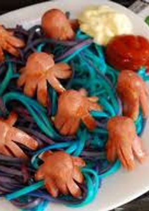 Una foto de Receta de Espaguetis de colores para niños