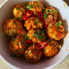 A picture of Stuffed baked potato flowers.