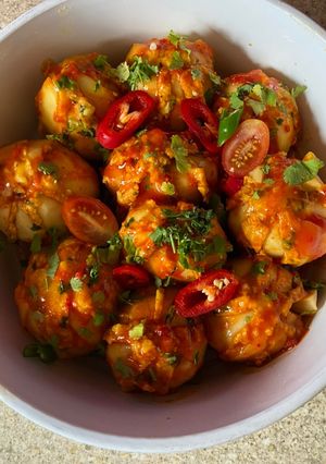 A picture of Stuffed baked potato flowers.