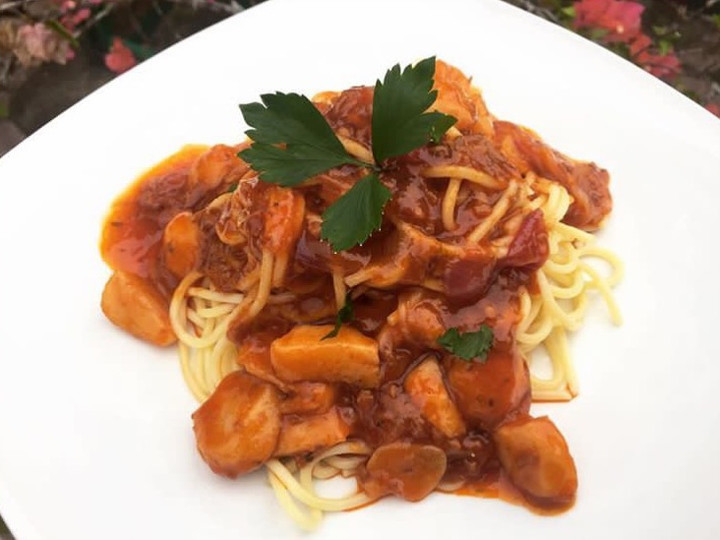 Standar Resep membuat Spagetty sosis baso ayam saus bolognese yang spesial