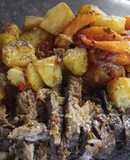 Tapa de nalga novillo mechada. Con papas y zapallo
