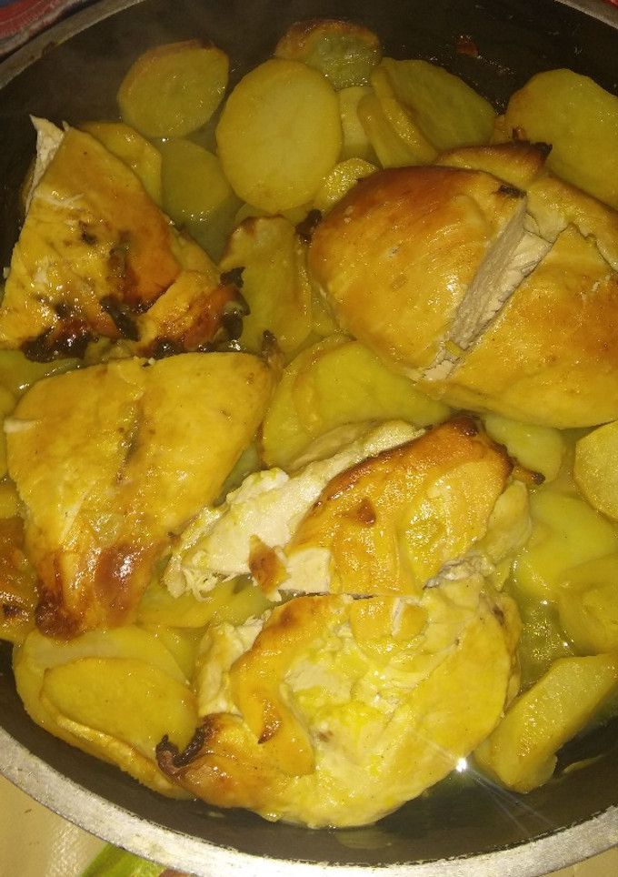 Una foto de Pollo a la mostaza y miel con papas