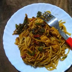 Vegetables and paneer chowmein A picture of Vegetables and paneer chowmein.