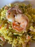 Risotto freddo allo zafferano con Zucchine saltate e code di gambero