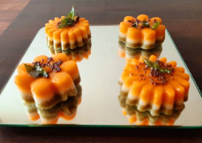 Recipe of Super Quick Tricolor cup cake dhokla