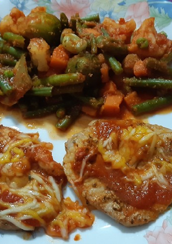 Una foto de Cinta de lomo en airfryer con verduras en microondas