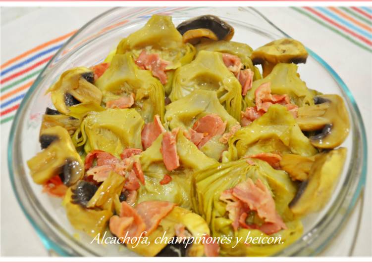 Alcachofas con bacon y champiñones. (Thermomix)