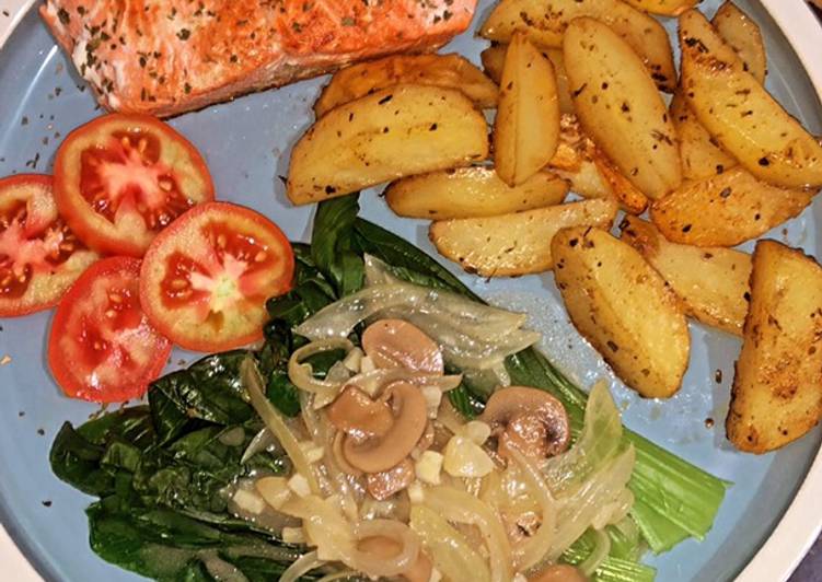 Resep Salmon with bake potato and baby pokcoy yang Sempurna