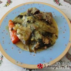 A picture of Pork and celery in avgolemono.