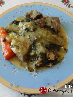 A picture of Pork and celery in avgolemono.