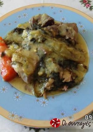 A picture of Pork and celery in avgolemono.