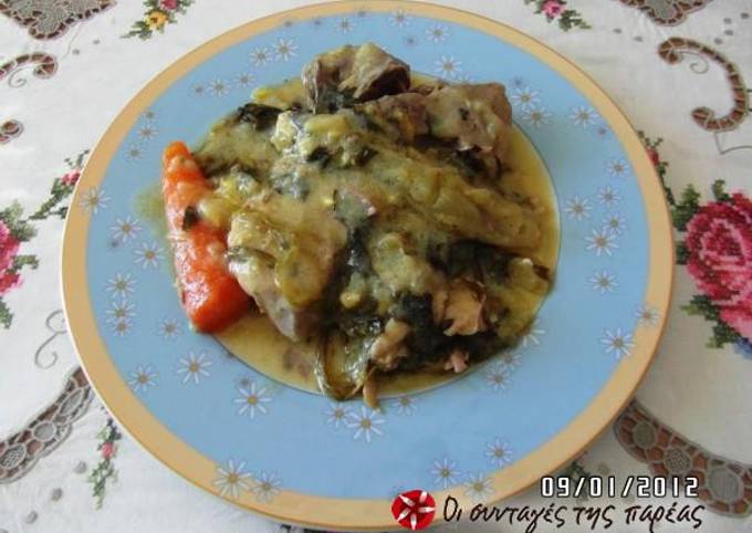 Pork and celery in avgolemono recipe main photo
