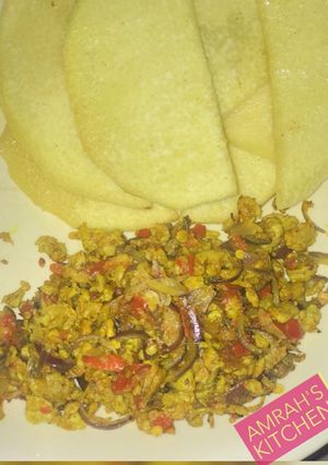 A picture of Fried yam and egg sauce 2.