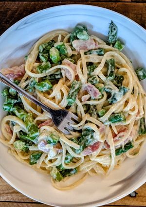 A picture of Bacon & Asparagus Spaghetti.