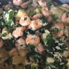 Prawns, Pineapple and Spring Green Veg A picture of Prawns, Pineapple and Spring Green Veg.