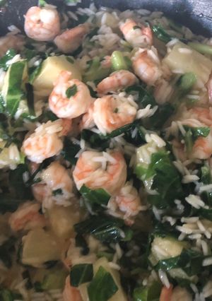 A picture of Prawns, Pineapple and Spring Green Veg.