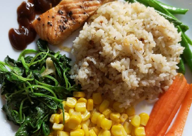 Cara Gampang meracik Simple Salmon Rice rumahan Lezat