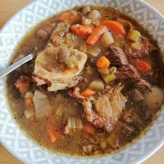 A picture of Beef and vegetable soup.