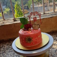 A picture of Valentine day special black forest chocolate cake.