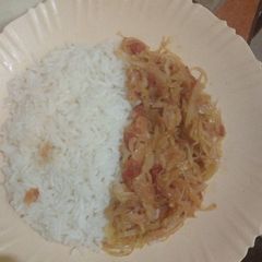 A picture of Fried cabbage and rice.