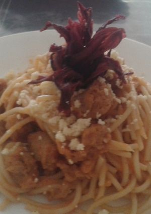 Una foto de Boloñesa de soja con salsa de tomate casera