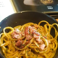 A picture of Aglio e Olio (with Smoked Bacon).