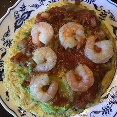 A picture of California Farm Tiger Shrimp Cauliflower Polenta.