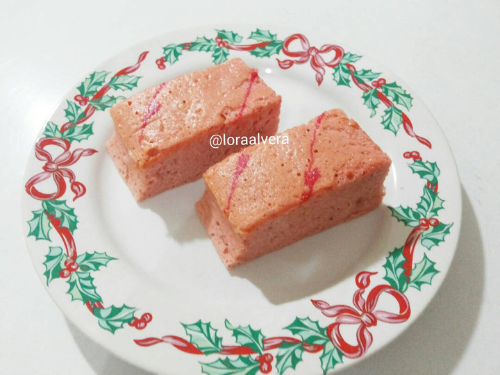 Cara Gampang Membuat Fermented Cassava Strawberry Cheesecake/Bolu Tapai/Strawberry Cheesecake yang Enak