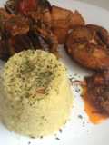 Nasi kuning with kerang dan ikan
