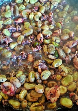 Una foto de Calamarcitos con cebolla y habas verdes