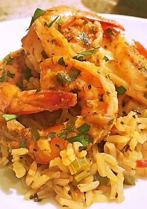 A picture of Cajun shrimp and rice scampi.