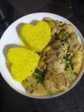 اسكالوب محشي بالجبن مع ارز بطعم الكركم (Escalope farcie au fromage et riz au curcuma)