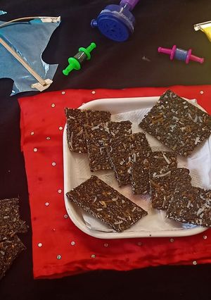 A picture of Black Sesame Coconut Chikki.