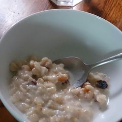 A picture of Simple porridge with goats milk and chia seeds.