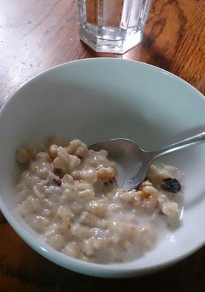 A picture of Simple porridge with goats milk and chia seeds.