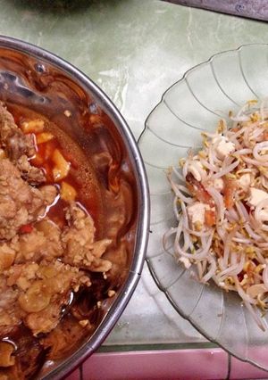 Foto resep Menu Makan Siang Mudah (Ayam dan Tahu Kecap + Tumis Taoge dan Tahu