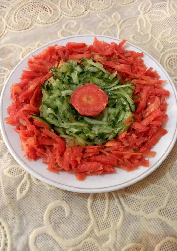 A picture of Carrot and cucumber salad 🥗 🥕🥕🥒🥒🥗.