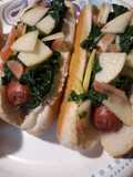 Hotdogs with Mustard Green, Apple Slaw