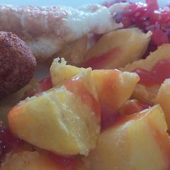 A picture of Potato cubes and croquettes.