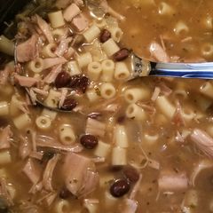 A picture of Chicken noodle chili.