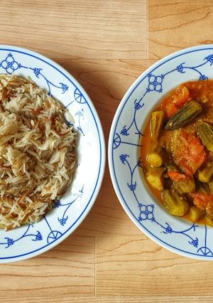 صورة لوصفة بامية و رز