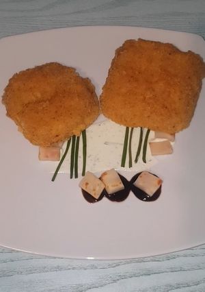 A picture of Celeriac Cutlets Stuffed with Beet and Sweet Potato.