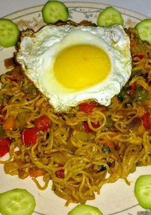 A picture of Jeera Maggie with eggpoach.
