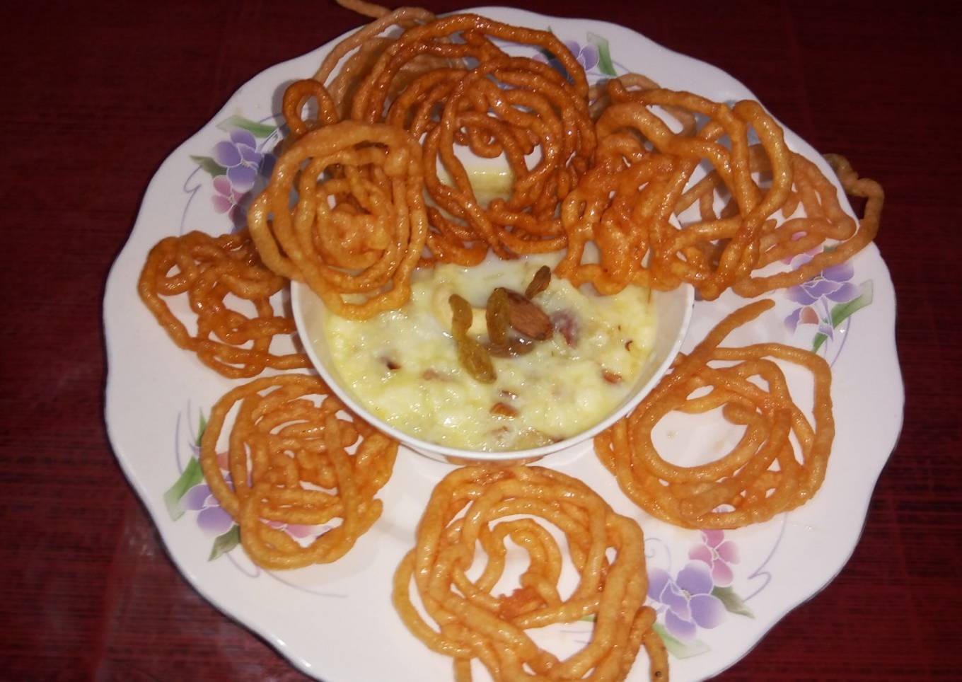 Indian desserts paneer kheer with jelebi