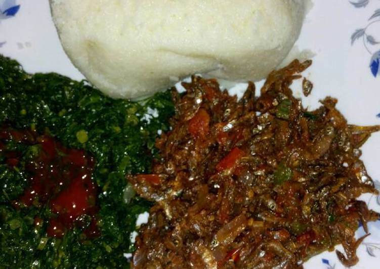 Recipe of Homemade Fried sardines(omena), skuma wiki and Ugali